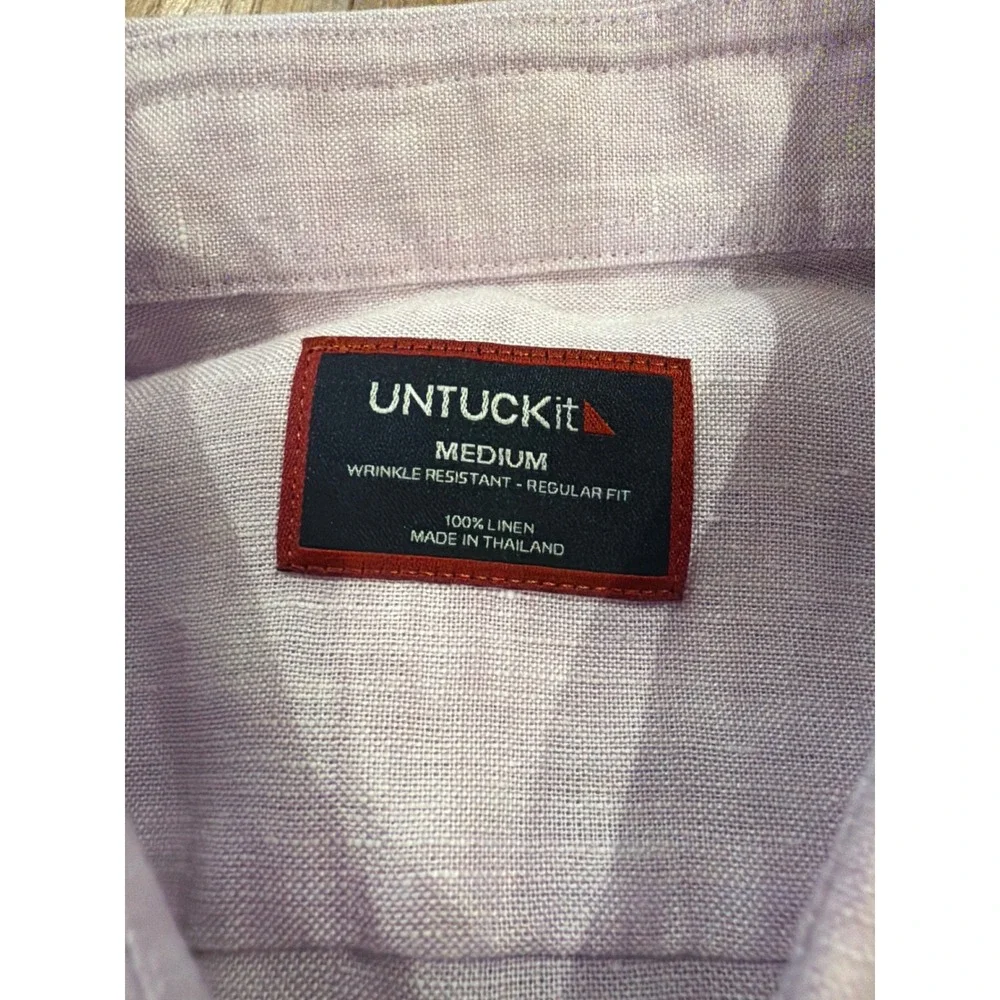 UNTUCKit Cameron Linen Short Sleeve Shirt Purple Regular Fit 40878 Mens Medium